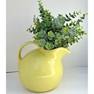 Ball Pitcher Hall China Yellow Ice Lip Mid Century 64 oz Ceramic Vintage Server